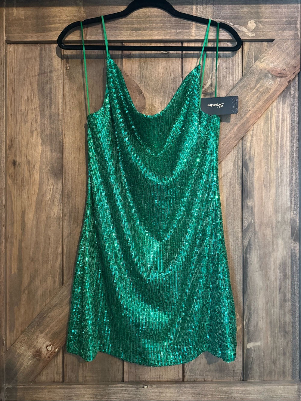 NWT Emerald Green Sequin Cowl Slip Dress